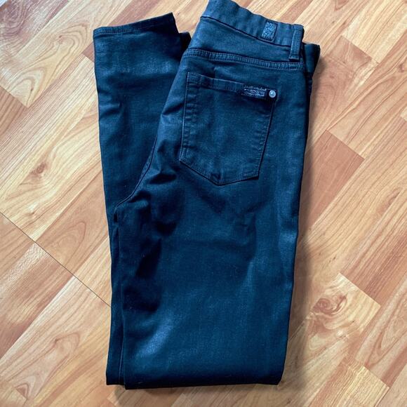 7 For All making Black ‎ Metallic Look Skinny Jeans - Picture 1 of 4